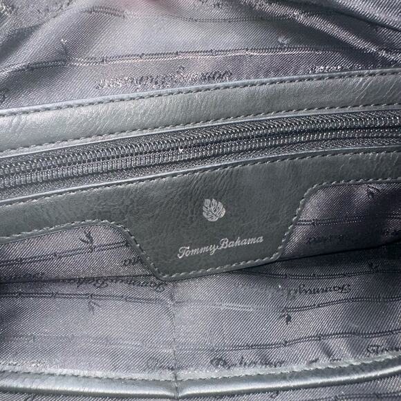 Tommy Bahama Black Leather Tote Bag Zip Top Shoulder Purse - Picture 11 of 15
